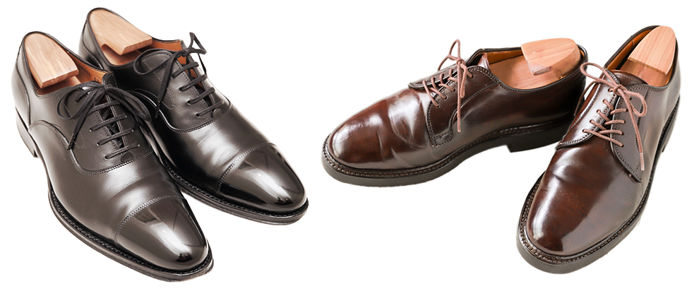 黒のストレートチップ、プレーントゥ